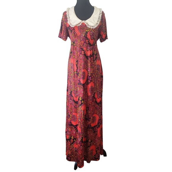 Vintage 70s  Psychedelic Boho Maxi Dress Size‎ S  Floral Paisley Retro Hippie - Picture 1 of 9
